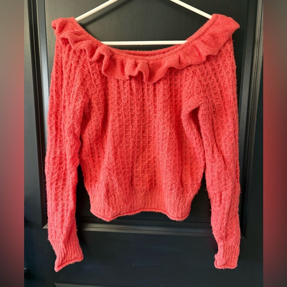 Anthropologie Ruffled Boat Neck Sweater Small